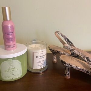 Journee Collection Snakeskin Slingback Heels with Candle Set